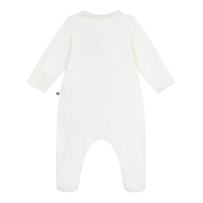 Petit Bateau -Effen fluwelen babypakje met kraag - Wit