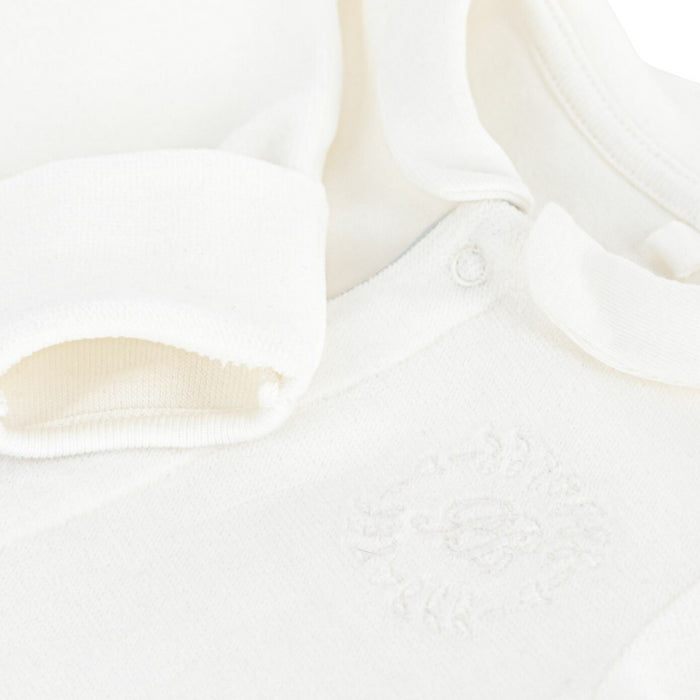 Petit Bateau -Effen fluwelen babypakje met kraag - Wit