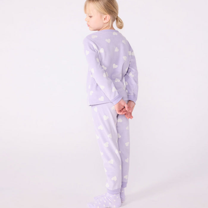Petit Bateau - 2-delige Fluwelen pyjama tweedelig met hartjesprint - Lila