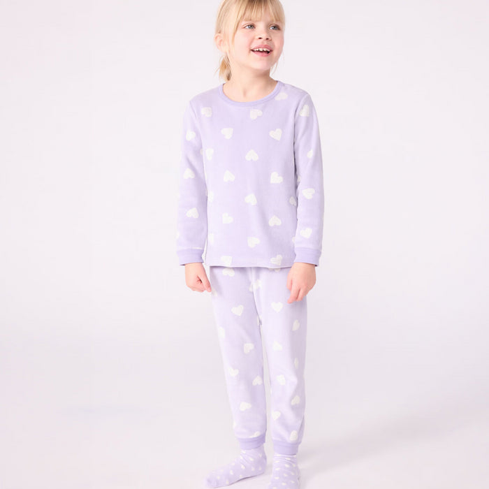 Petit Bateau - 2-delige Fluwelen pyjama tweedelig met hartjesprint - Lila