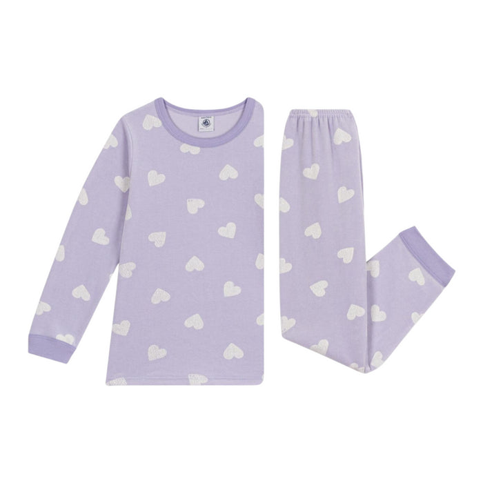 Petit Bateau - 2-delige Fluwelen pyjama tweedelig met hartjesprint - Lila