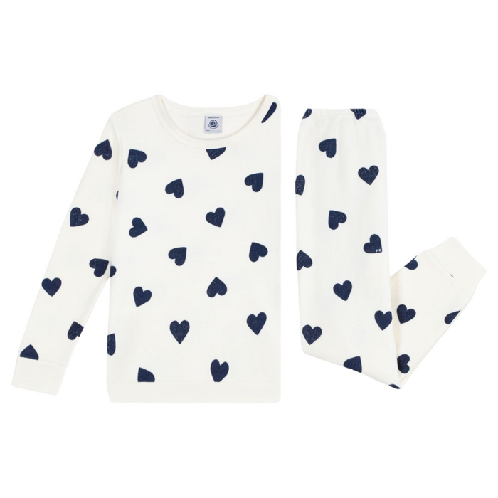 Petit Bateau - Kinderpyjama van katoenen badstof met hartjesprint