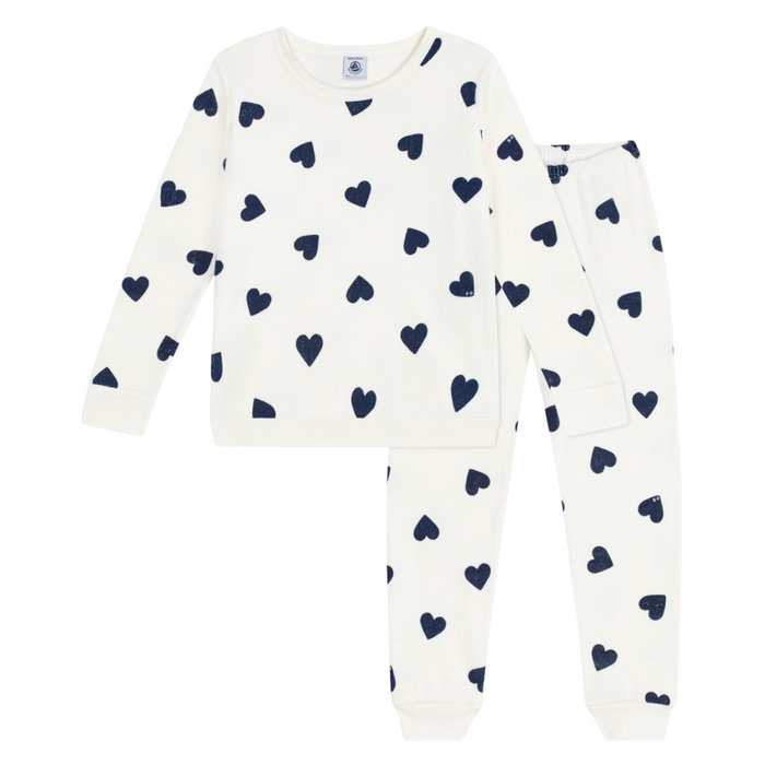 Petit Bateau - Kinderpyjama van katoenen badstof met hartjesprint