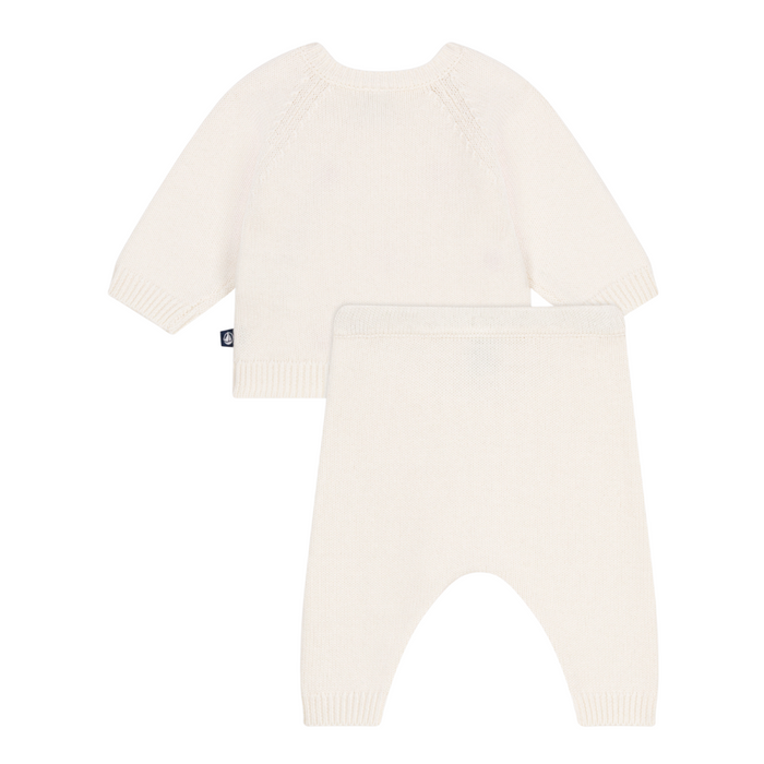 Petit Bateau - Tweedelig gebreid babysetje met geborduurde hartjes