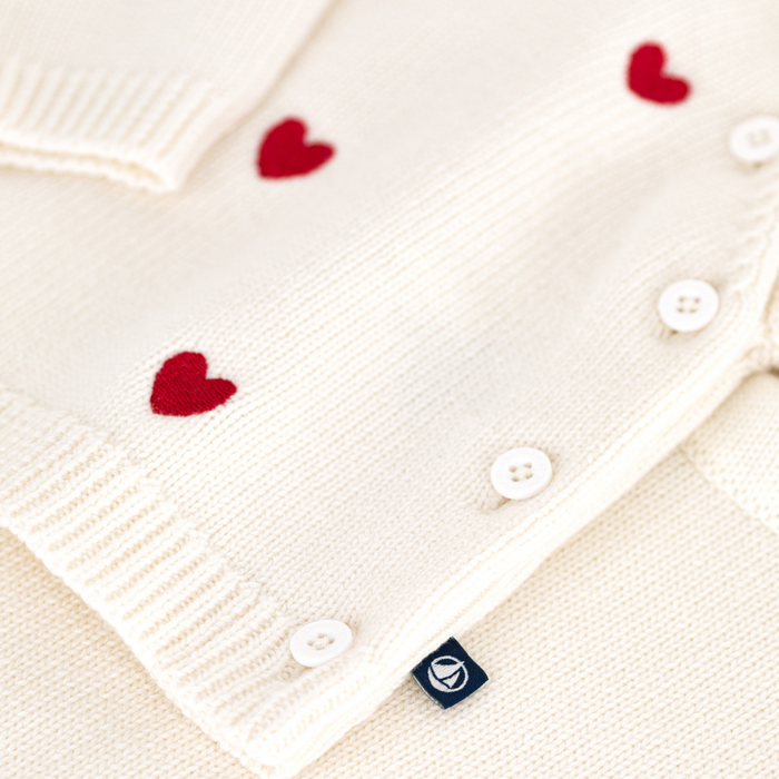 Petit Bateau - Tweedelig gebreid babysetje met geborduurde hartjes