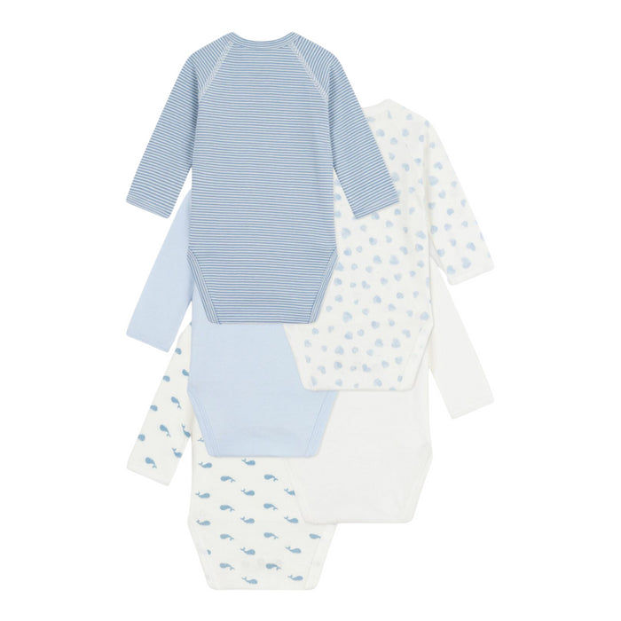 Petit Bateau - set van 5 katoenen body's met lange mouwen en print