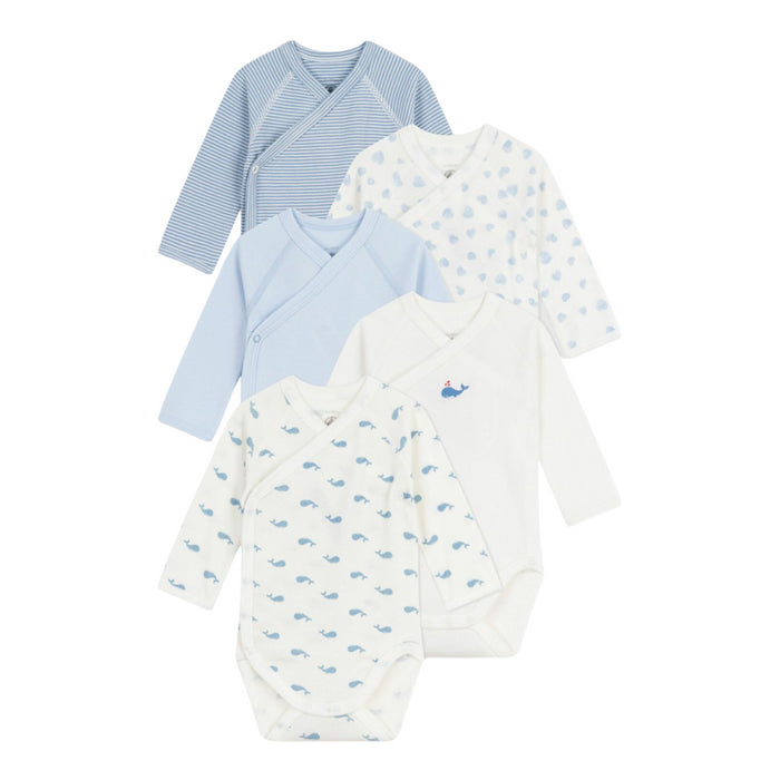Petit Bateau - set van 5 katoenen body's met lange mouwen en print