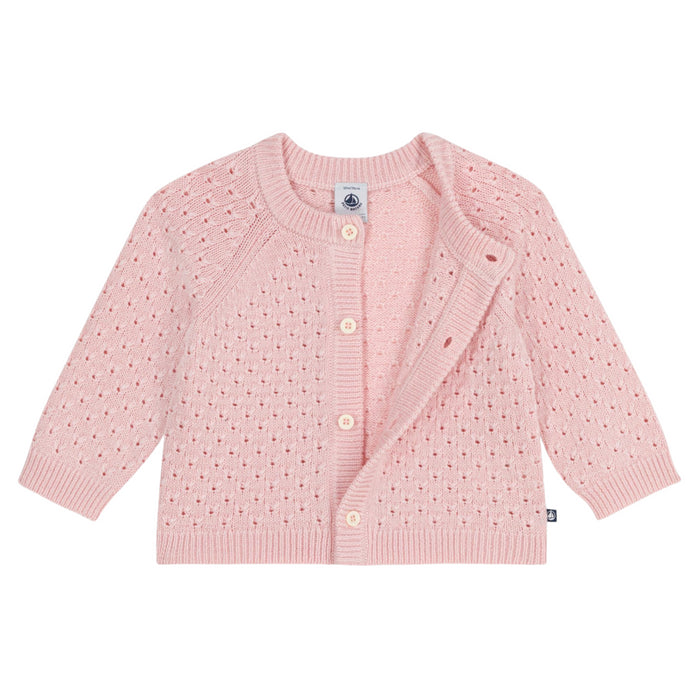Petit Bateau - Effen babyvestje in tricot van wol en katoen - Roze