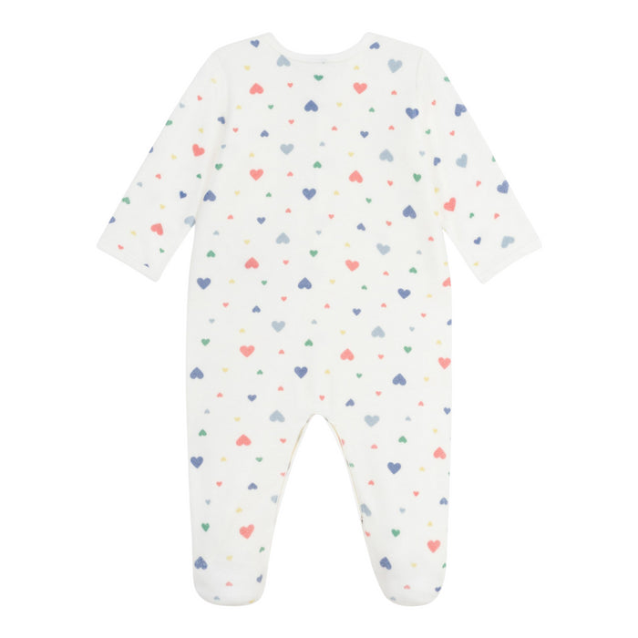Petit Bateau - Fluwelen babypakje met hartjesprint