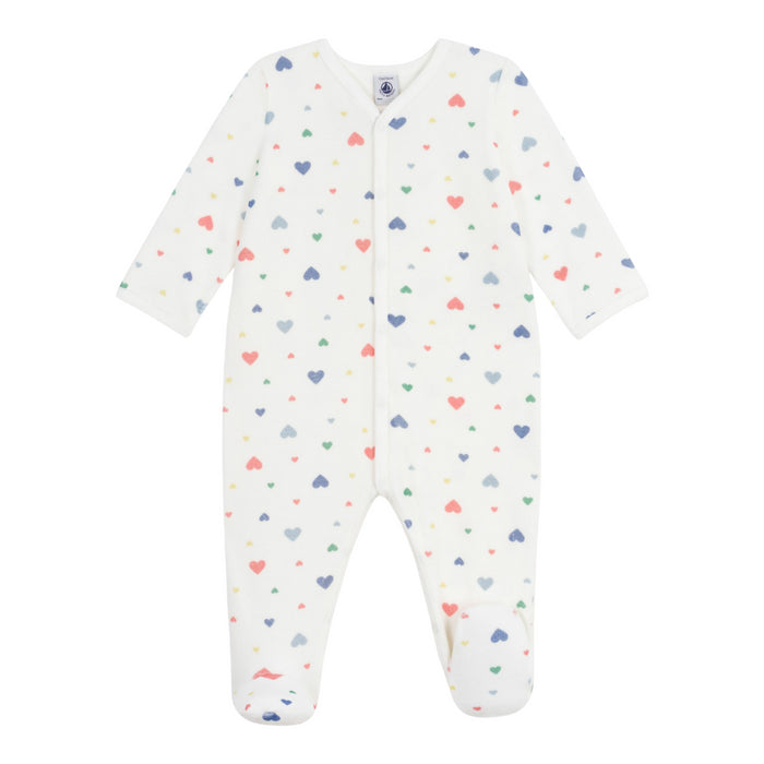 Petit Bateau - Fluwelen babypakje met hartjesprint