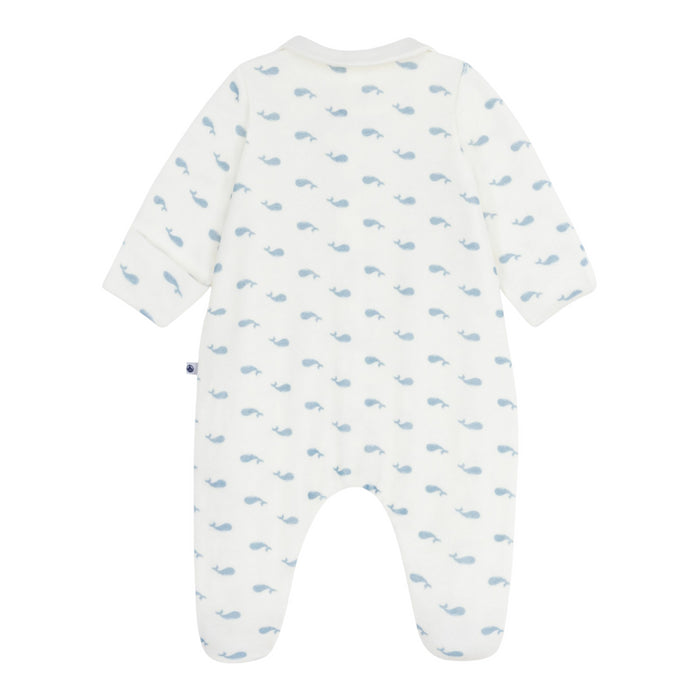 Petit Bateau - Fluwelen babypakje met kraag en walvisprint