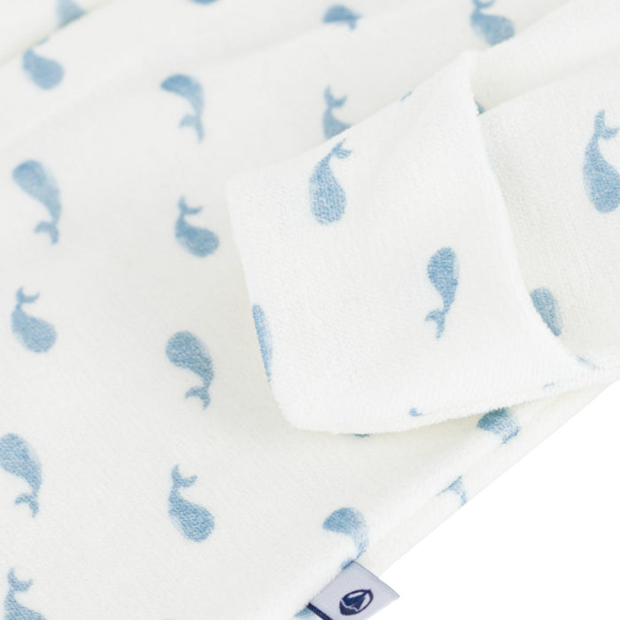 Petit Bateau - Fluwelen babypakje met kraag en walvisprint