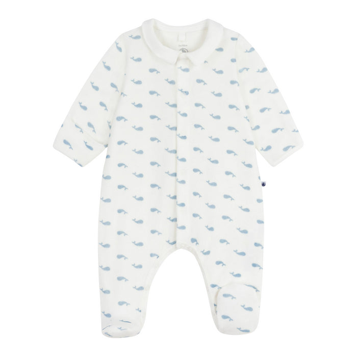 Petit Bateau - Fluwelen babypakje met kraag en walvisprint