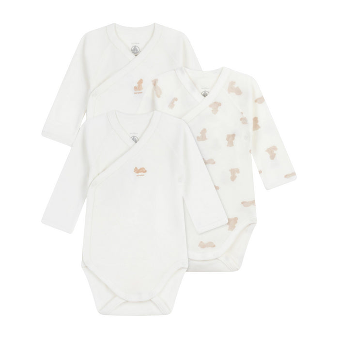 Petit Bateau - Set van katoenen babybody's met lange mouwen en print
