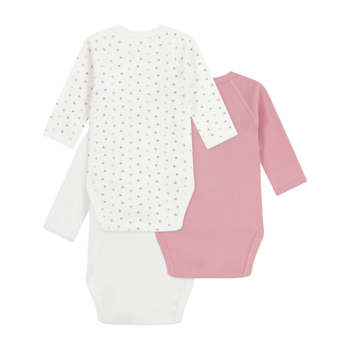 Petit Bateau - Set van 3 katoenen babybody's met lange mouwen en print