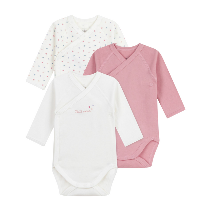 Petit Bateau - Set van 3 katoenen babybody's met lange mouwen en print