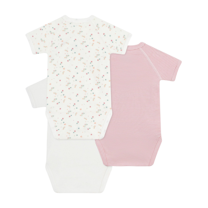 Petit Bateau - Set van 3 katoenen overslagbody's met print en korte mouwen