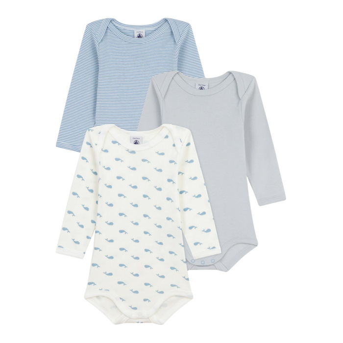 Petit Bateau - Setje van katoenen body's met lange mouw en walvissenprint voor baby's