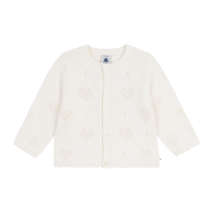 Petit Bateau - Katoenen babyvestje met hartjesmotief - Wit
