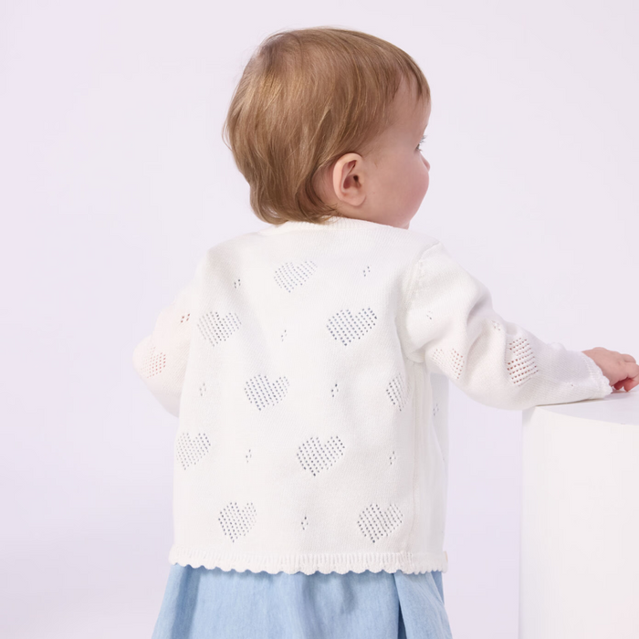 Petit Bateau - Katoenen babyvestje met hartjesmotief - Wit