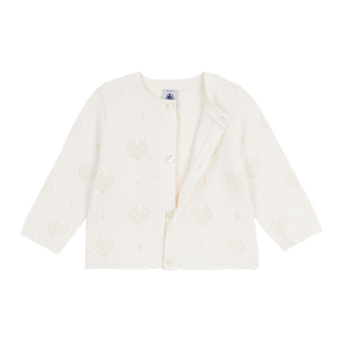 Petit Bateau - Katoenen babyvestje met hartjesmotief - Wit