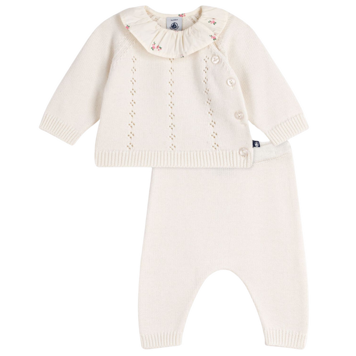 Petit Bateau - 2-delige set van wol en katoen met fleurig kraagje