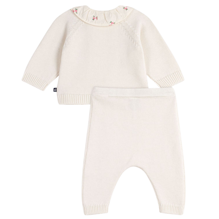 Petit Bateau - 2-delige set van wol en katoen met fleurig kraagje