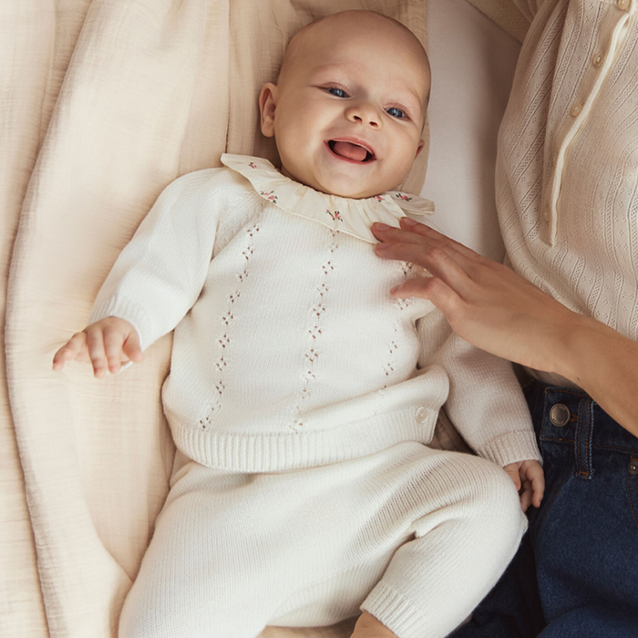 Petit Bateau - 2-delige set van wol en katoen met fleurig kraagje