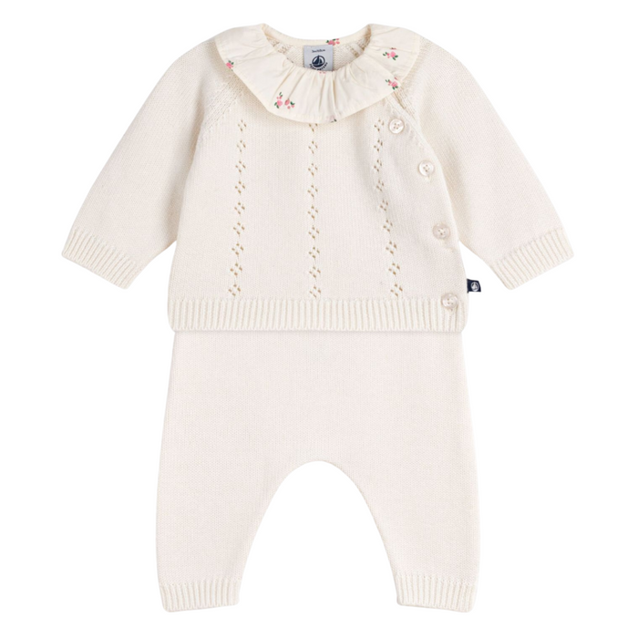 Petit Bateau - 2-delige set van wol en katoen met fleurig kraagje