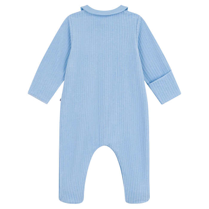 Petit Bateau - Effen fluwelen babypakje met kraag - Blauw