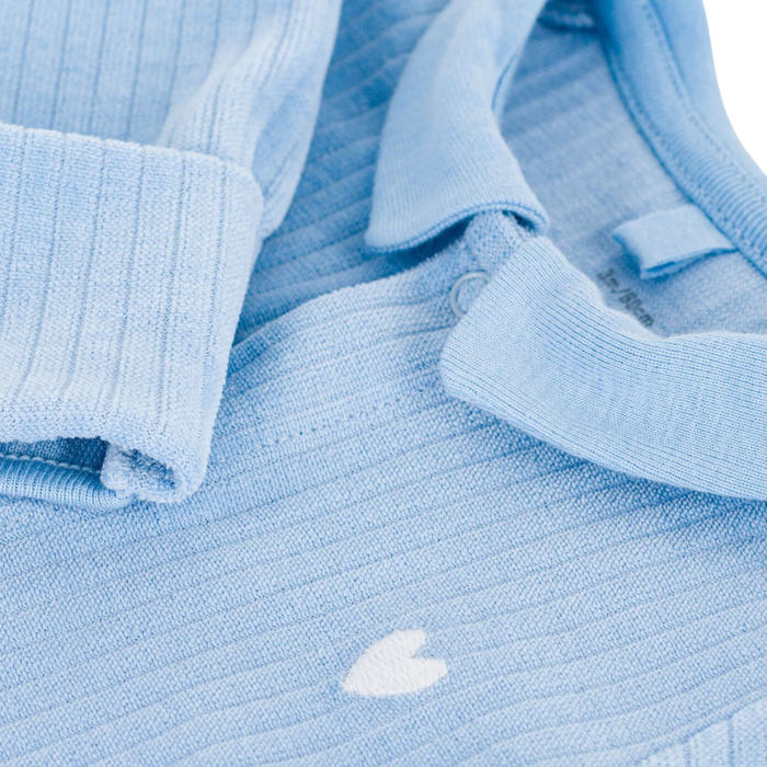 Petit Bateau - Effen fluwelen babypakje met kraag - Blauw