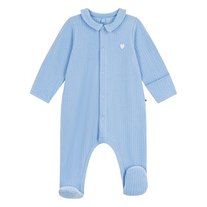 Petit Bateau - Effen fluwelen babypakje met kraag - Blauw
