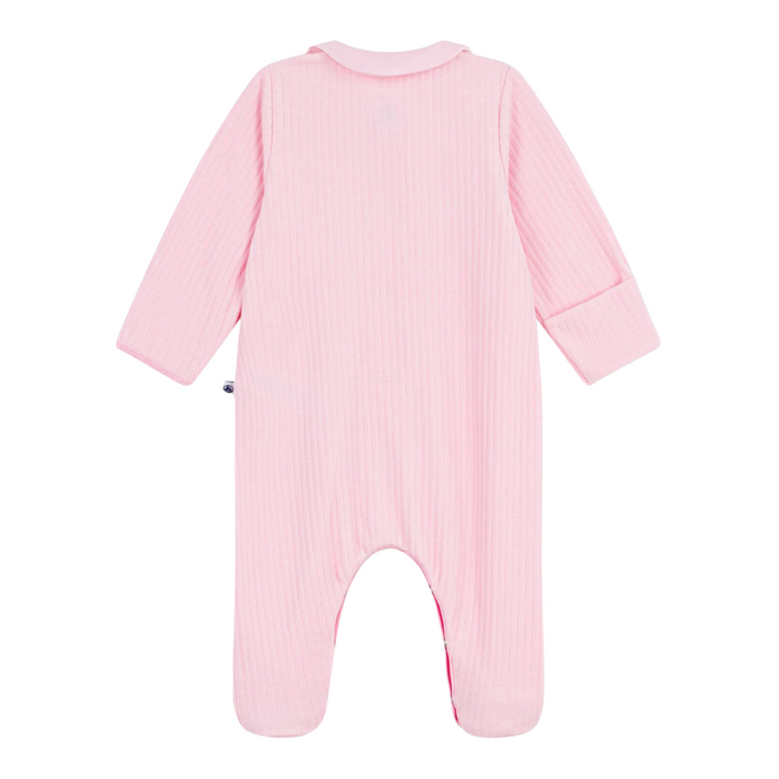 Petit Bateau - Effen fluwelen babypakje met kraag - Roze