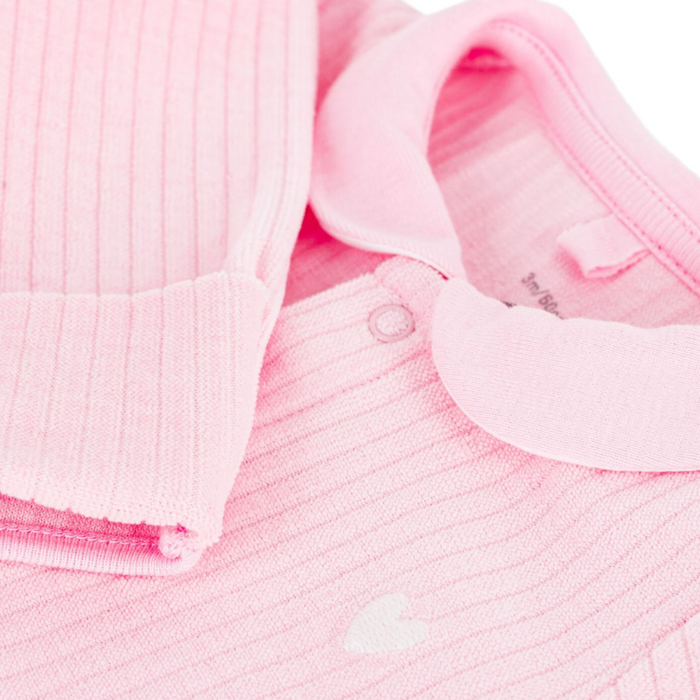 Petit Bateau - Effen fluwelen babypakje met kraag - Roze