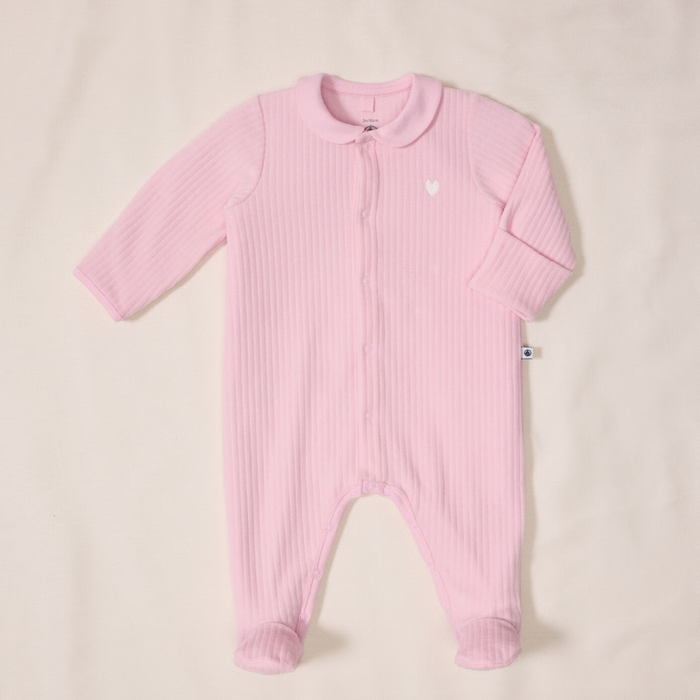 Petit Bateau - Effen fluwelen babypakje met kraag - Roze