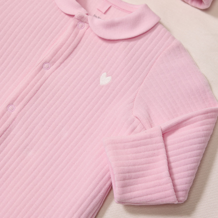 Petit Bateau - Effen fluwelen babypakje met kraag - Roze