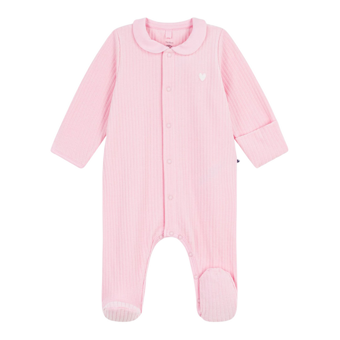 Petit Bateau - Effen fluwelen babypakje met kraag - Roze