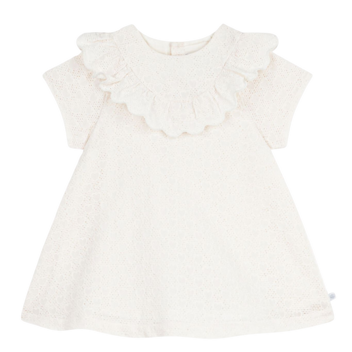 Petit Bateau - Babyjurkje van broderie anglaise met korte mouwen en hartjesmotief