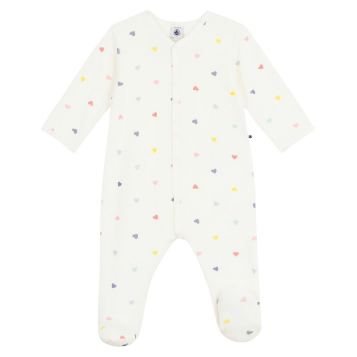 Petit Bateau - Fluwelen babypyjama met hartjesprint