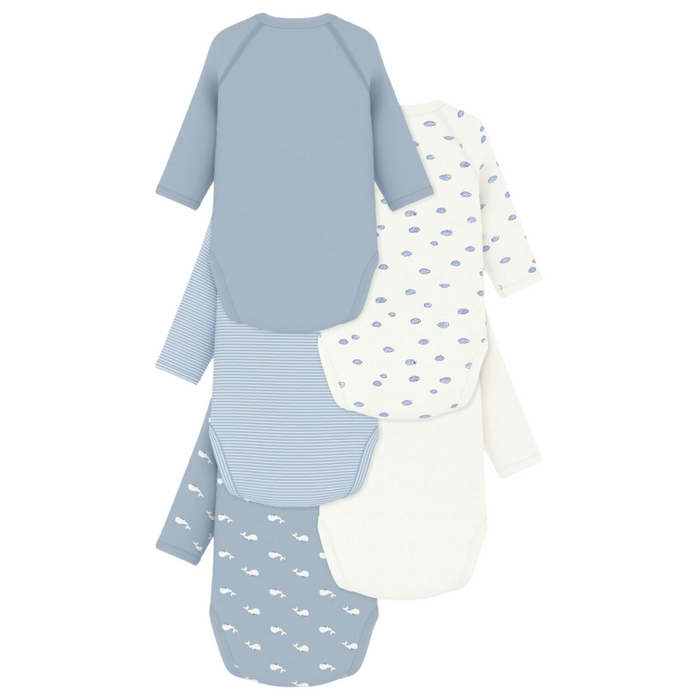 Petit Bateau - 5 body's met overslag  lange mouwen met print