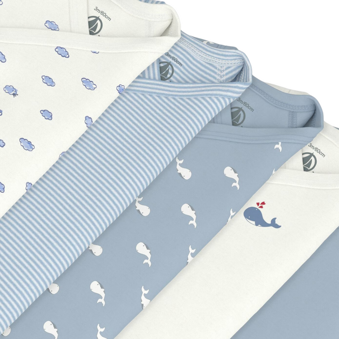 Petit Bateau - 5 body's met overslag  lange mouwen met print
