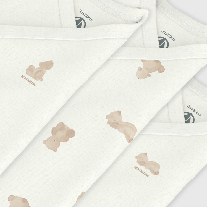 Petit Bateau - Set van 3 body's met korte mouwen met beertjes