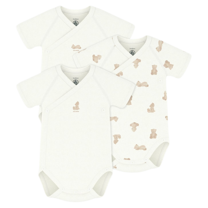Petit Bateau - Set van 3 body's met korte mouwen met beertjes