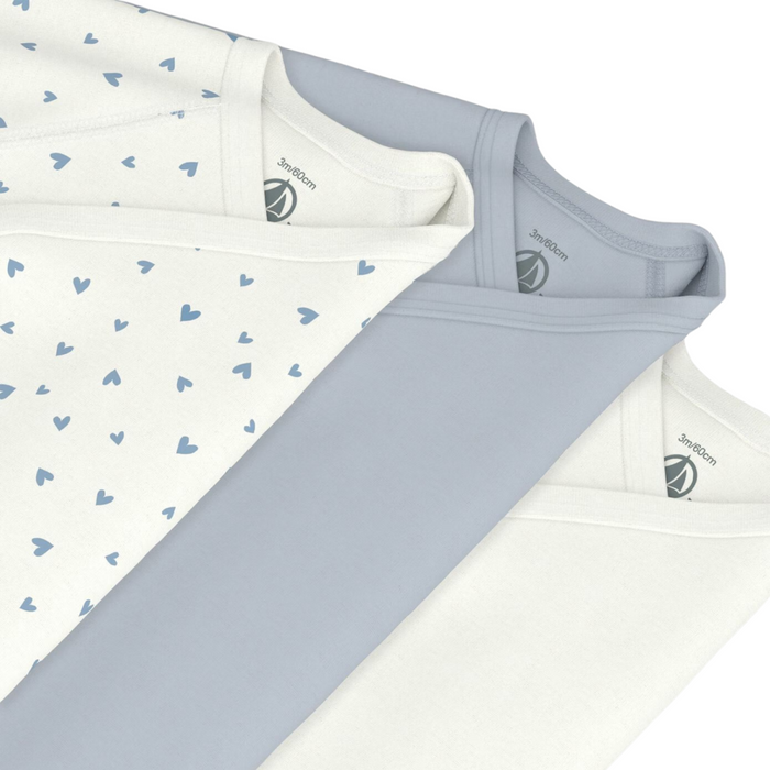Petit Bateau - Set van katoenen babybody's met lange mouwen en print - Blauw
