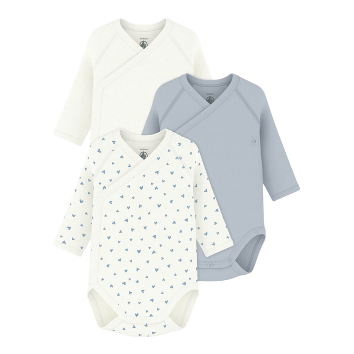 Petit Bateau - Set van katoenen babybody's met lange mouwen en print - Blauw