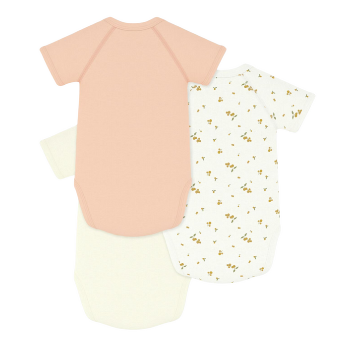 Petit Bateau - Set van 3 katoenen overslagbody's met print en korte mouwen peach