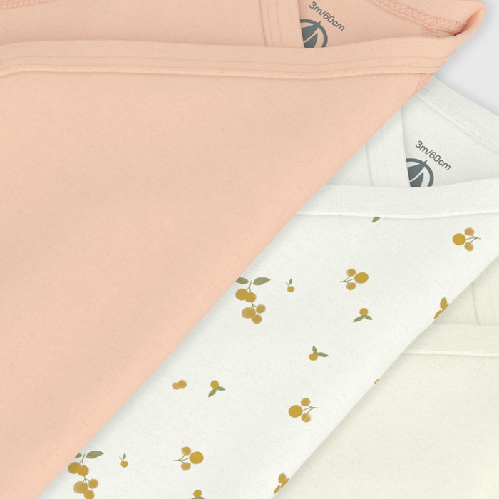 Petit Bateau - Set van 3 katoenen overslagbody's met print en korte mouwen peach
