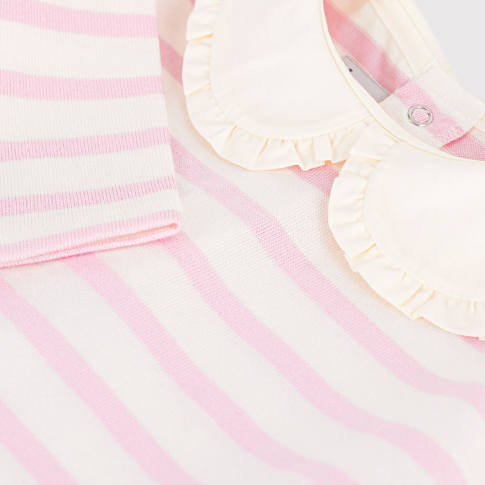 Petit Bateau - Babytruitje met kraagje en roze matrozenstreepjes