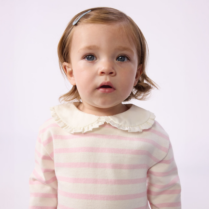 Petit Bateau - Babytruitje met kraagje en roze matrozenstreepjes