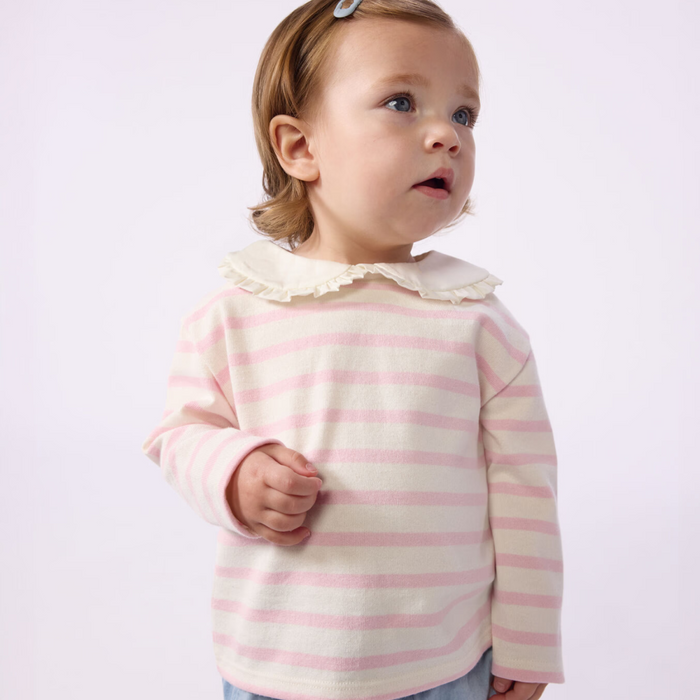 Petit Bateau - Babytruitje met kraagje en roze matrozenstreepjes